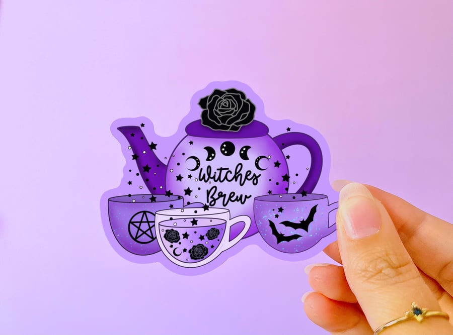 Witches Brew Sticker, Witches Tea Set Die Cut Sticker.