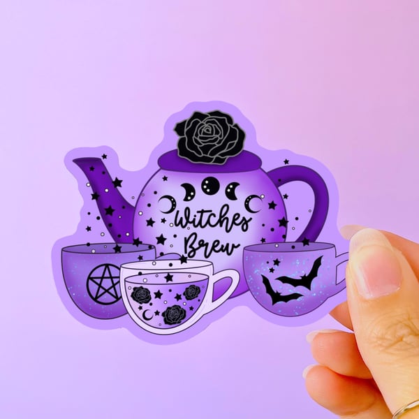 Witches Brew Sticker, Witches Tea Set Die Cut Sticker.