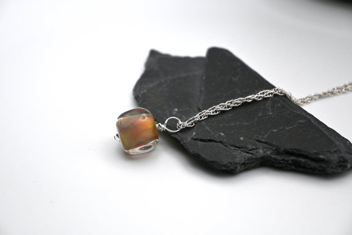 lampwork glass topaz nugget pendant necklace
