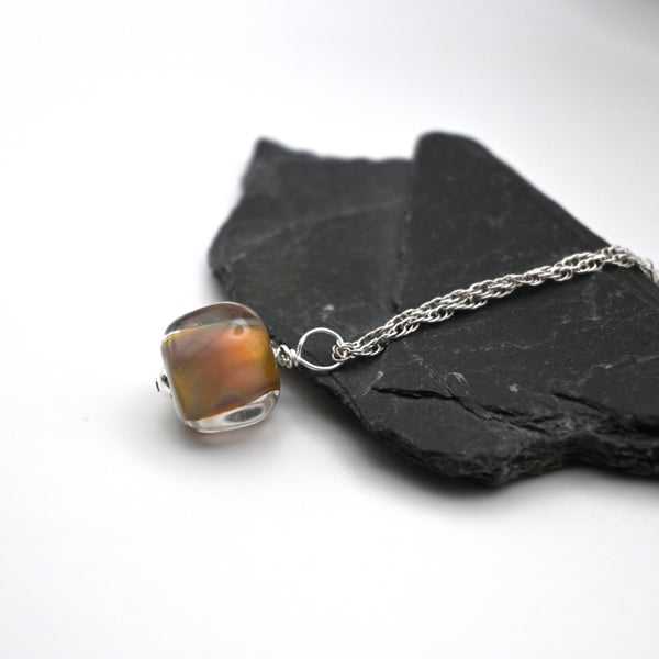 lampwork glass topaz nugget pendant necklace