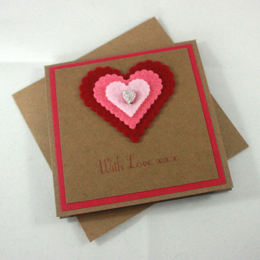 Handmade, any occasion card - pink felt hearts