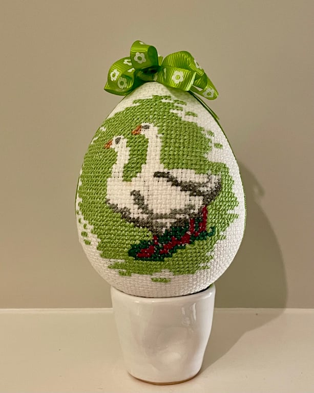 perfectly imperfect Large Fabric Easter Egg with two geese motif