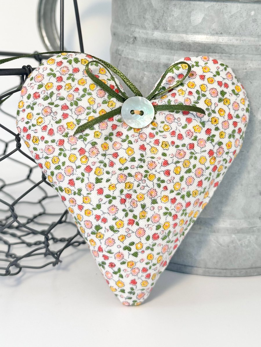 MEADOW FLOWERS HEART - Liberty fabric, pink and yellow flowers