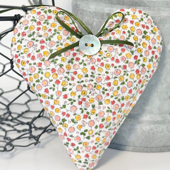 MEADOW FLOWERS HEART - Liberty fabric, pink and yellow flowers