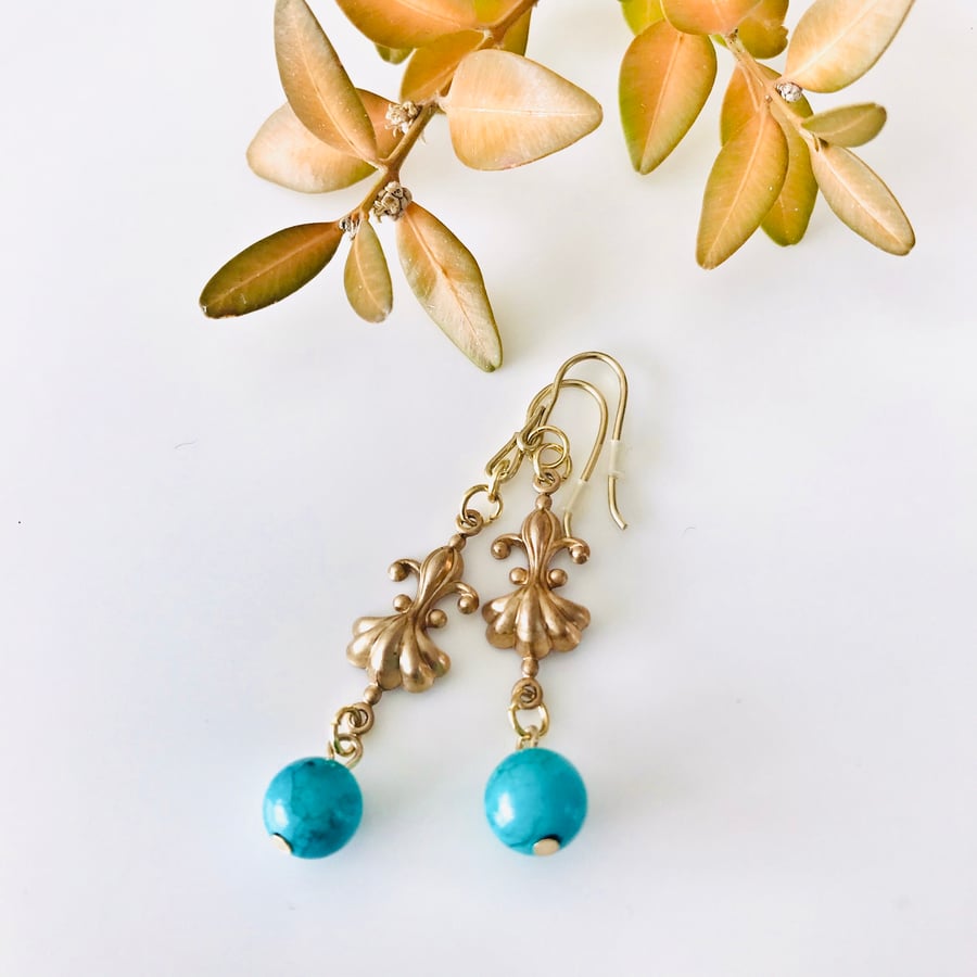  Turquoise semi precious earrings, boho earrings, gift for her