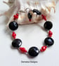 Designer Bamboo Coral & Faceted Black Onyx Sterling Silver Bracelet - Image 2
