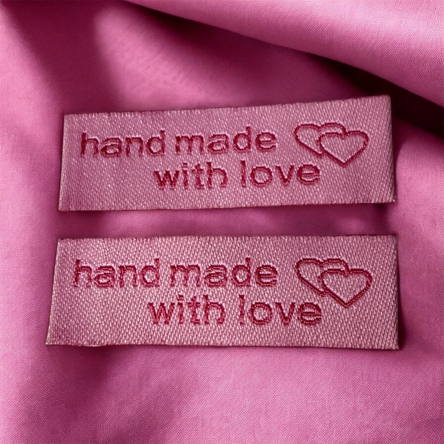Woven “Hand Made With Love” craft labels Pink