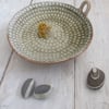 CANDLE DISH hand-built stoneware pottery in pale sea green
