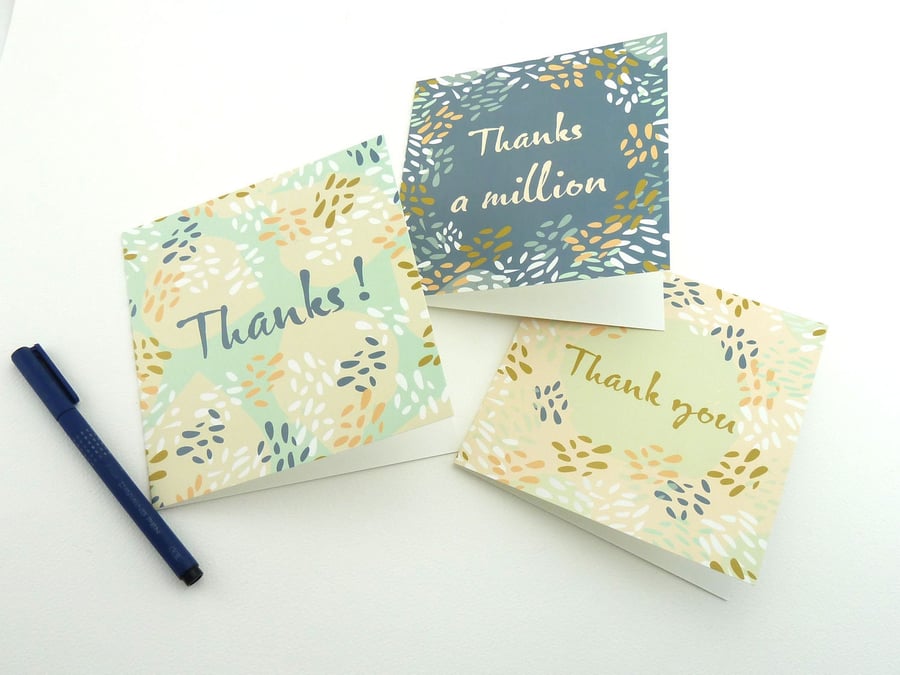pack of 6 thank you cards, 2 each of 3 designs