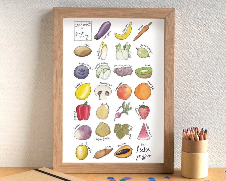 Fruit and Vegetables Alphabet Kitchen Art Print