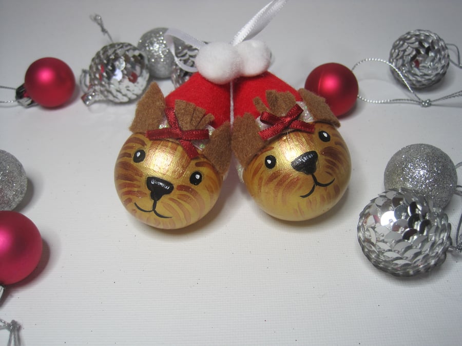 2x Yorkshire Terrier Dog Christmas Tree Bauble Decorations Yorkie