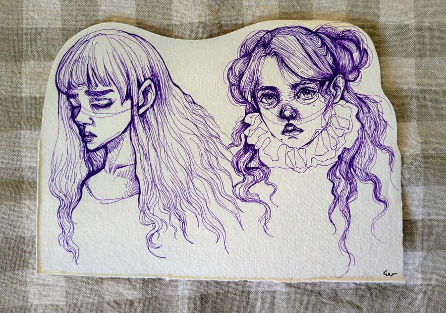 Duo Portrait Original Ink Sketch