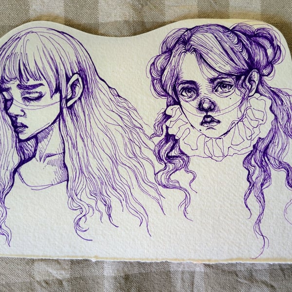 Duo Portrait Original Ink Sketch