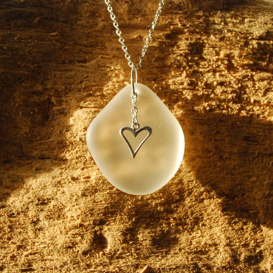 Funky heart beach glass pendant