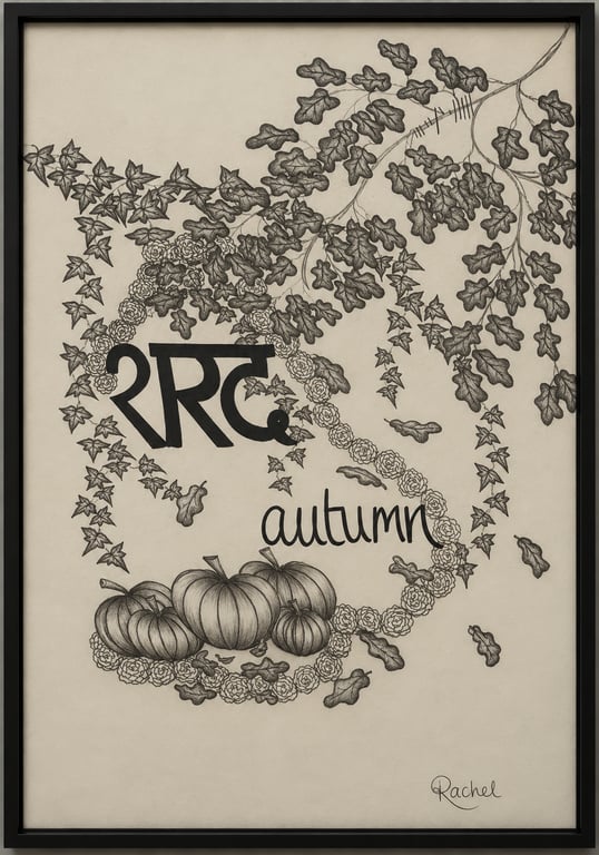 Autumn Botanical Wall Art – Original Hand Drawn Marathi Artwork 