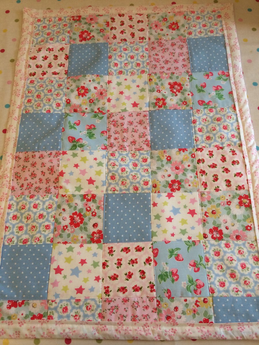 Patchwork childs quilt,blanket in cath kidston fabrics and fleece