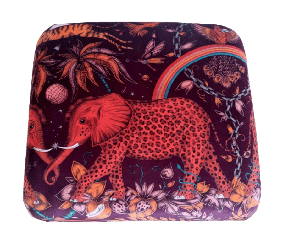 Storage Footstool Emma J Shipley Zambezi Red Wine Velvet Fabric Pouffe Elephant 