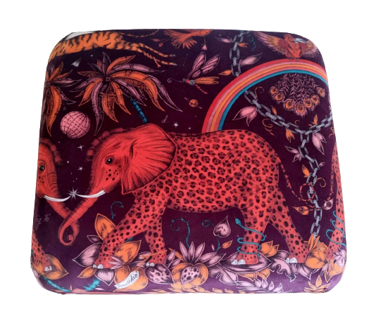 Storage Footstool Emma J Shipley Zambezi Red Wine Velvet Fabric Pouffe Elephant 