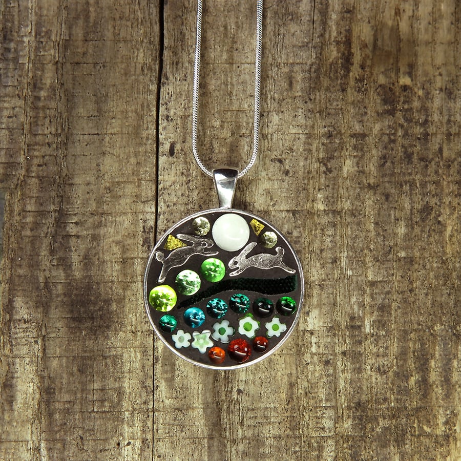 'Hare Run'  Glass Mosaic Pendant