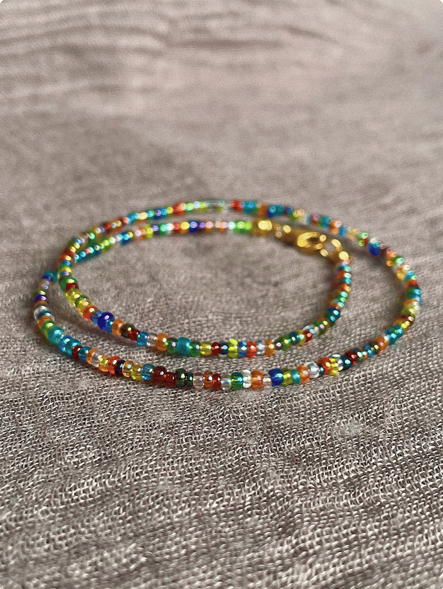 Beaded summer necklace, trendy rainbow chocker, gift for her, holiday necklace