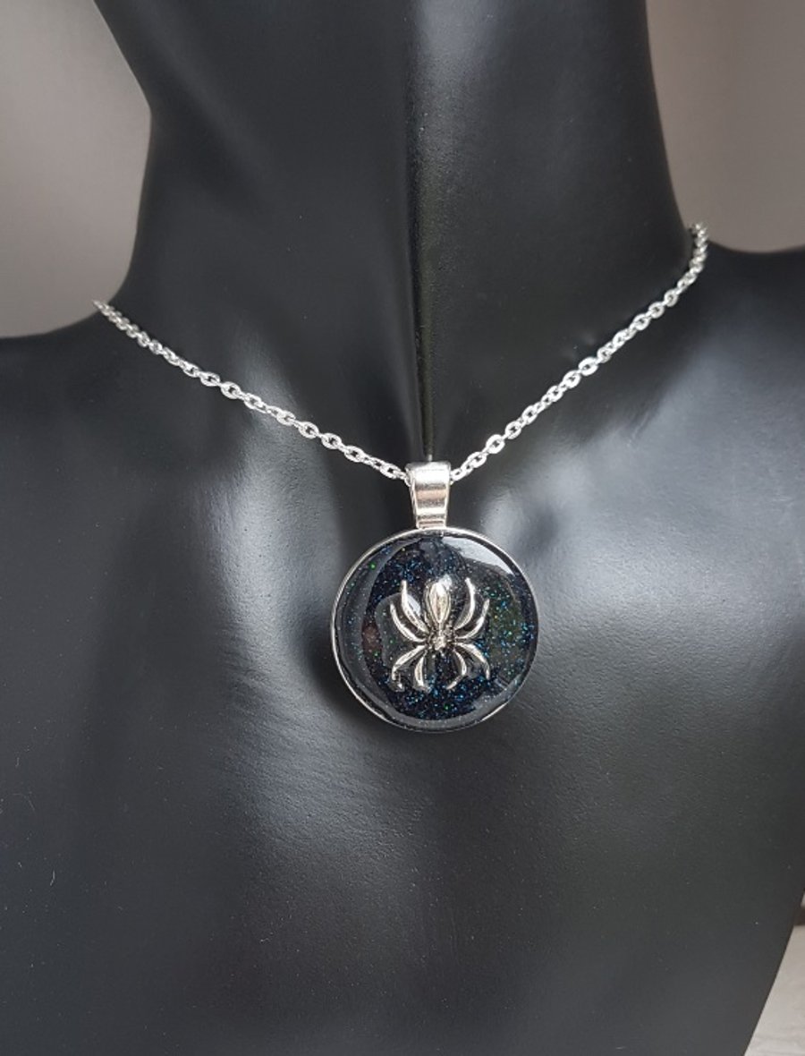 Spiders from Outer Space Round Pendant - Silver Tones