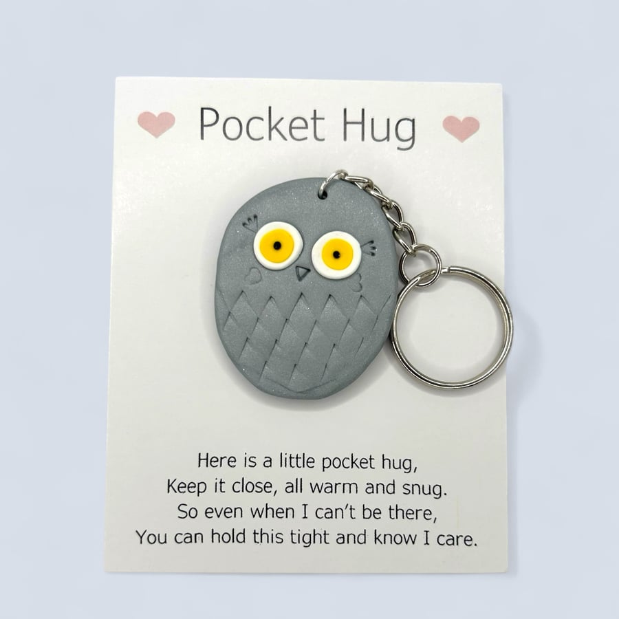 Silver Owl Pocket Hug Keychain or Bag Charm