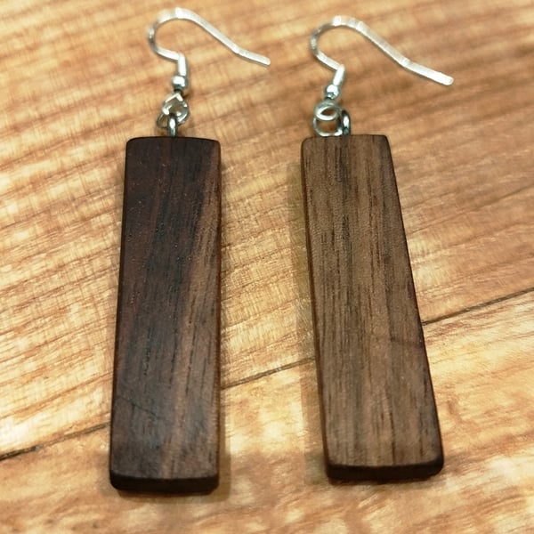 Handmade Wooden Earrings - Long Geometric Rectangles in American Walnut