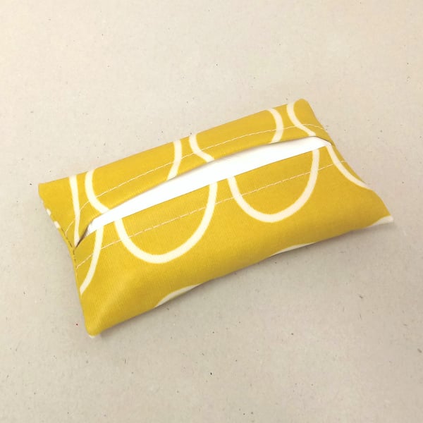 Tissue holder in yellow and white, tissues included, handmade in oilcloth.