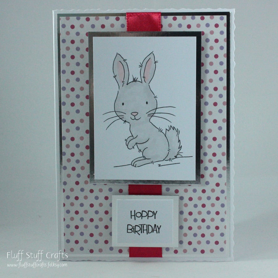 Handmade birthday card - Hoppy Birthday bunny rabbit