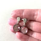 Pink Glitter Round Drop Stainless Steel Earrings 