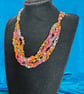 Crocheted necklace in shades of pink, orange, green, lightweight - Image 2