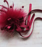 Burgundy Wine Feather & Pearl Ribbon Trail Regency Fascinator Comb Headpiece - Image 5