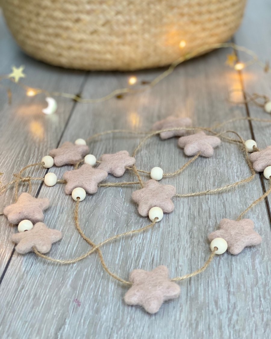 Pale Pink Stars Christmas Garland 