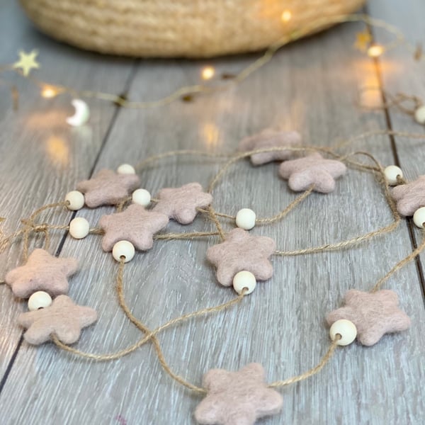 Pale Pink Stars Christmas Garland 