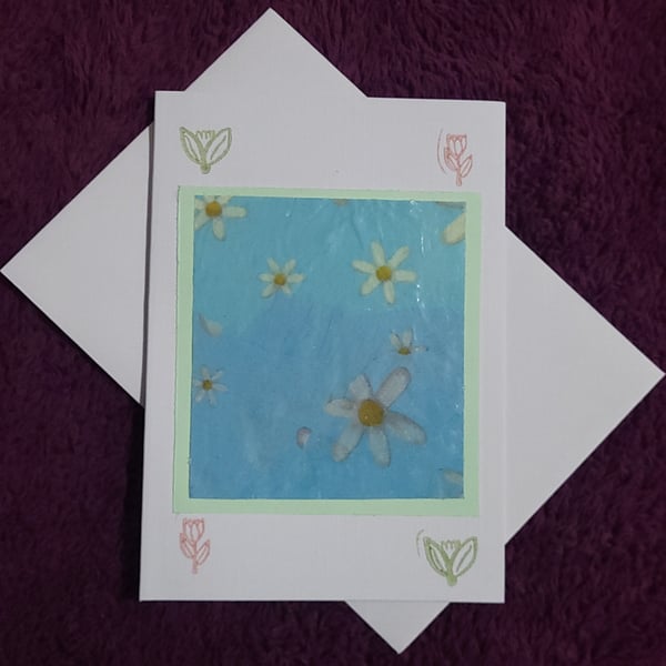 Spring themed handmade blank card with white envelope 