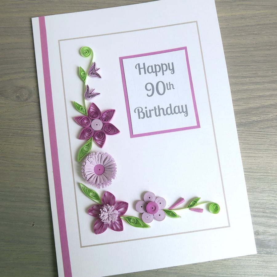 Handmade quilled 90th birthday card, personalised, any age, any name