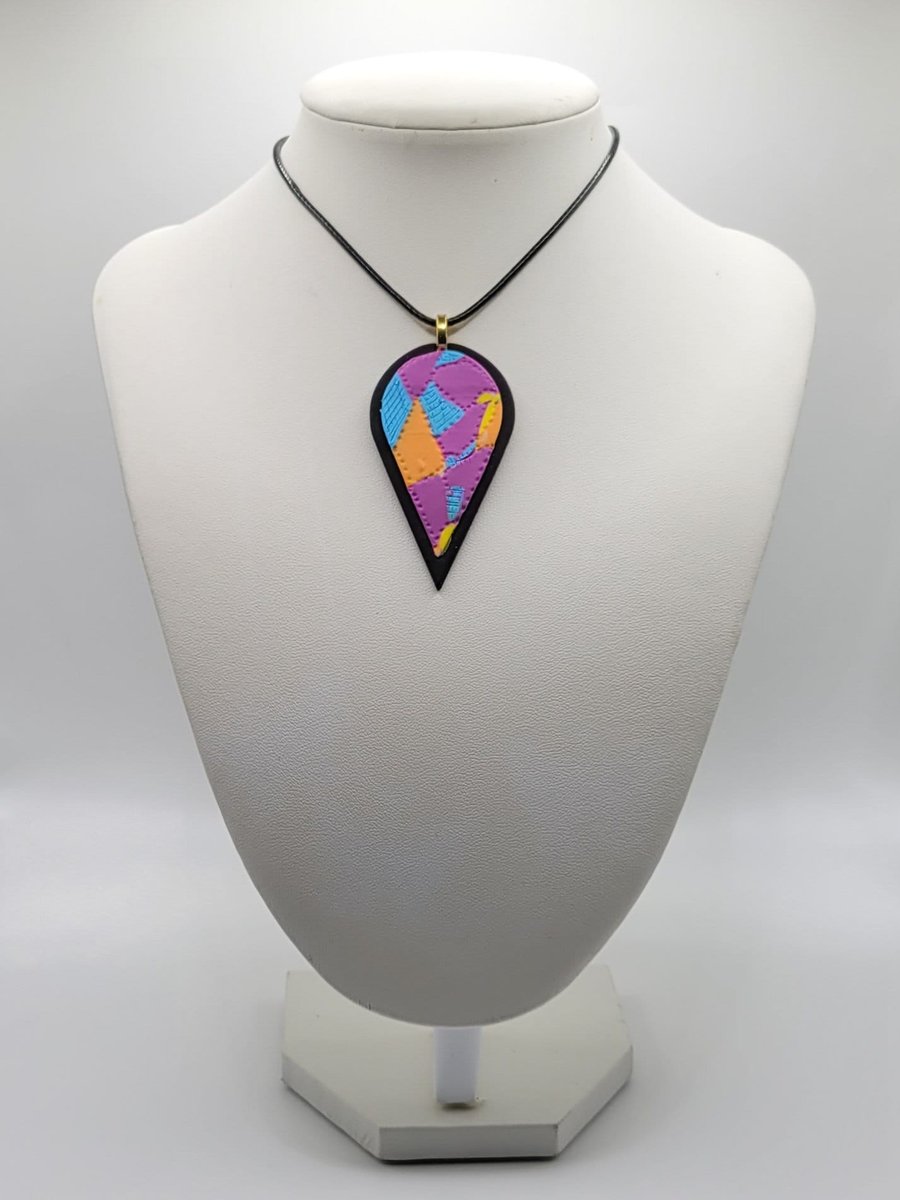 Handmade Polymer Clay Teardrop Necklace, Bold Colourful Artisan Jewellery (60 mm