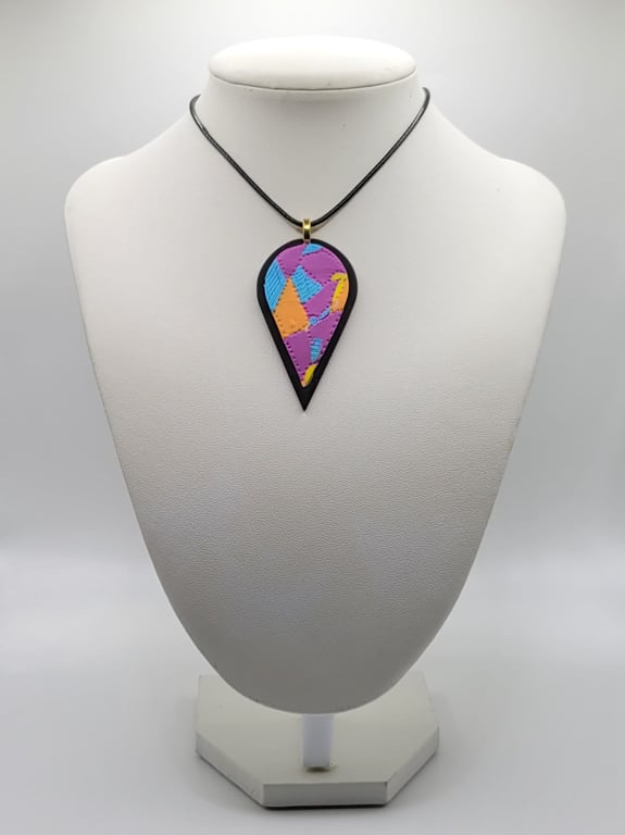 Handmade Polymer Clay Teardrop Necklace, Bold Colourful Artisan Jewellery (60 mm