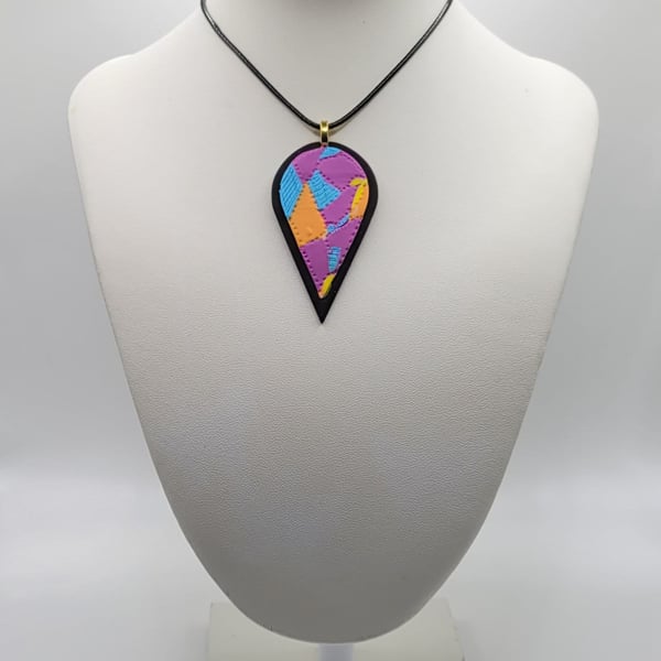 Handmade Polymer Clay Teardrop Necklace, Bold Colourful Artisan Jewellery (60 mm