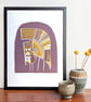 Scandi Mummy and Baby Bird in Purple and Mustard - A3
