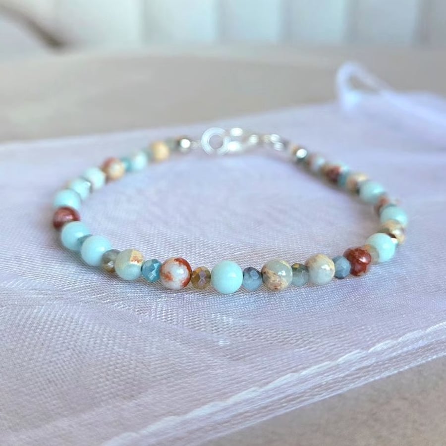 Blue Natural Stone Beaded Bracelet 