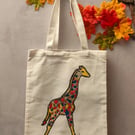 Hand Painted Canvas Tote Bag - Tall Order Mosaic Giraffe