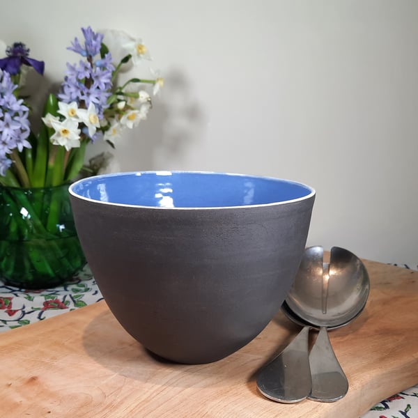 LARGE VIOLET AND CERAMIC BOWL - made from black stoneware clay 