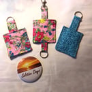 Pink Blue Floral Keyring, Fabric Keyfob, Lluggage tag Eco Friendly New Home Gift