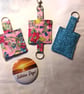 Floral Keyring Pink Keyfob, Blue Fabric Keychain, Luggage Tag,  - Image 1