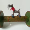 Miniature Terrier on Wheels – Vintage Style OOAK Sculptured  Dog Art