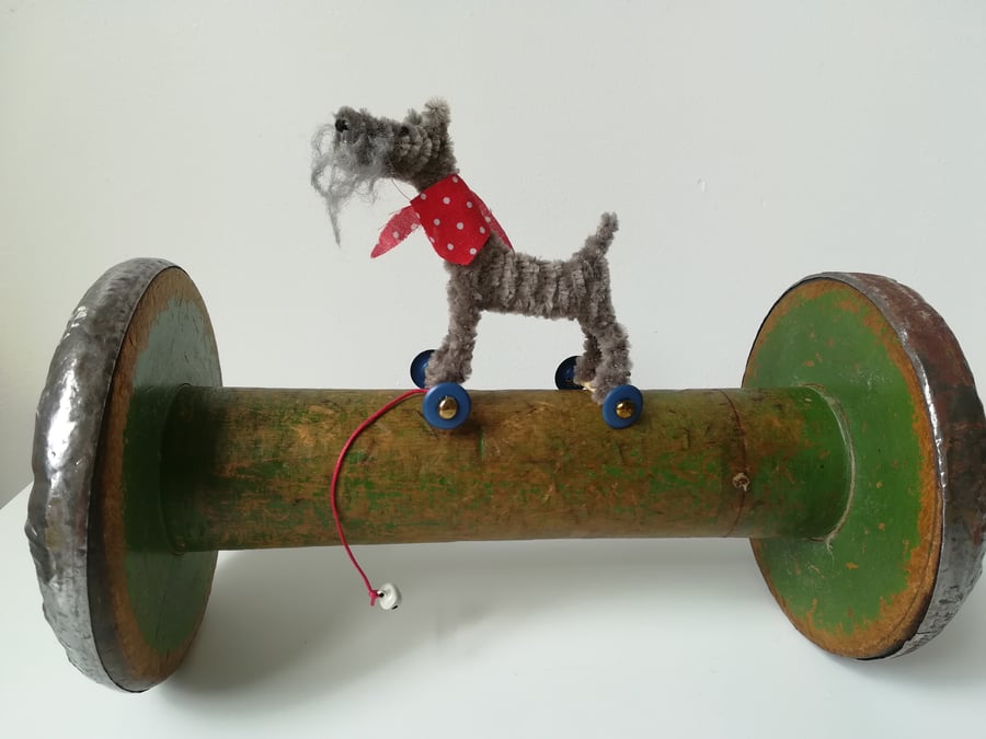 Miniature Terrier on Wheels – Vintage Style OOAK Sculptured  Dog Art