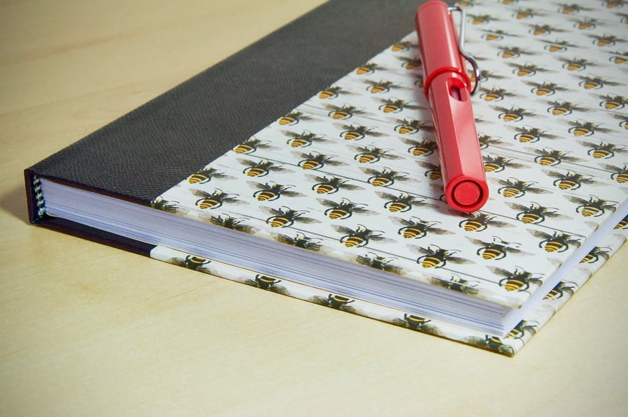 A5 Quarter-bound Hardback Notebook with decorative bee cover