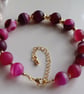 Pink Agate Beaded Bracelet, 10mm Matte Banded Agate, Adjustable Chain 18 -20 cm