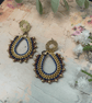 Elegant copper, gold and blue beaded dangle tear drop earrings 